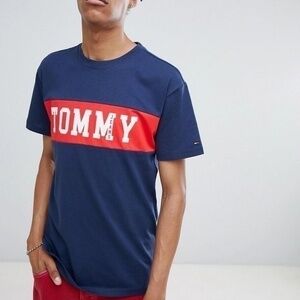 Tommy Jeans Cut & Sew Panel Logo T-shirt In Navy Size Small